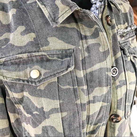 Elan Camo Military Inspired Rhinestone Jacket Sz M - Picture 5 of 8